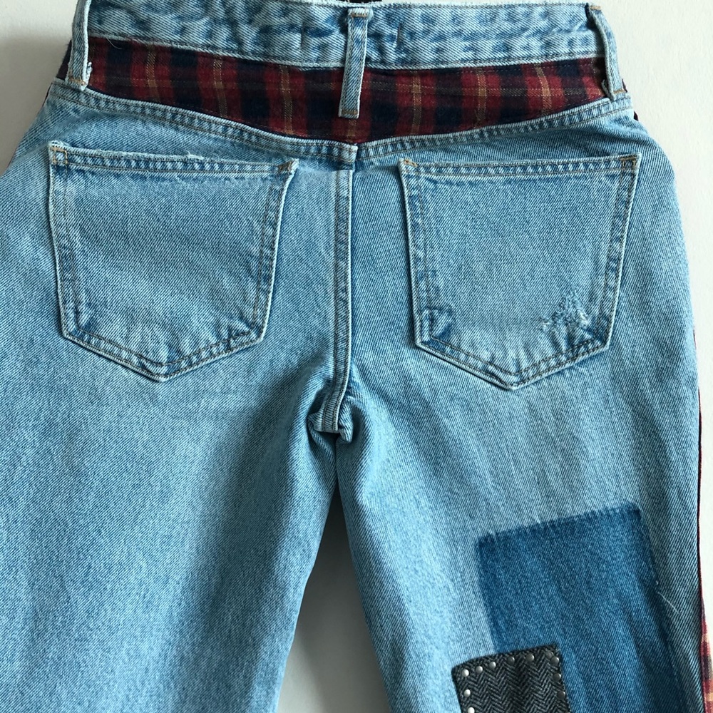 Free People Mix Plaid Slim Flare Jeans - Picture 10 of 13